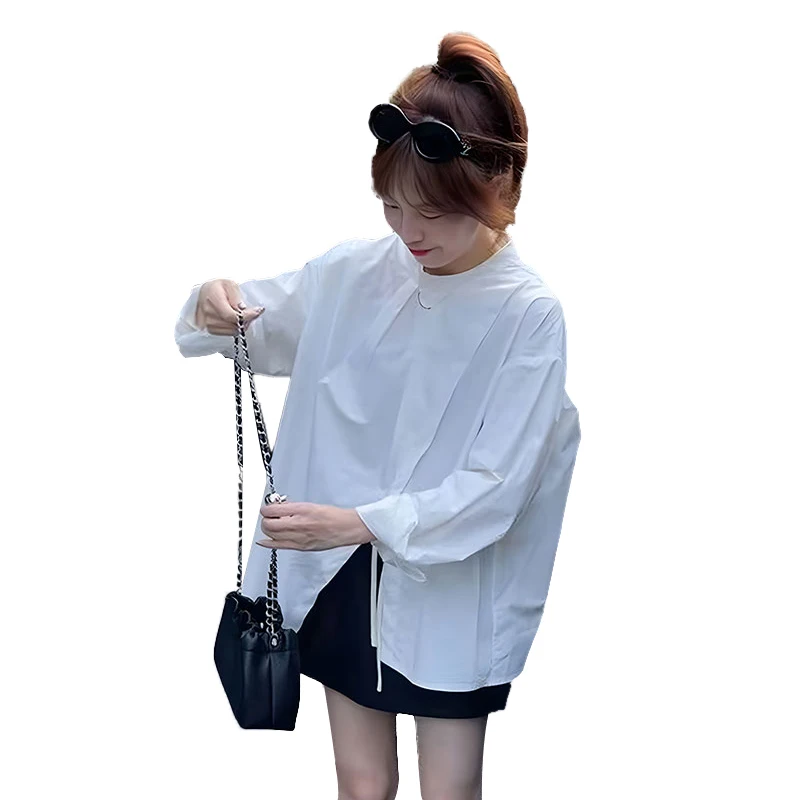 Conjunto Feminino Plus Size de Duas Peças: Camisa Branca Solta e Saia Curta - Nova Coleção Outono Casual Elegante