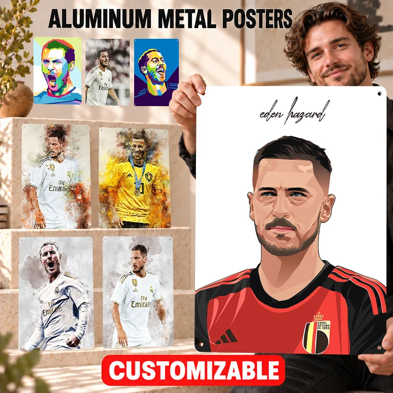 Eden Hazard Belgian Football Player Printed Posters Customized Aluminum Metal Sign Wall Art For Sports Room Birthday Present