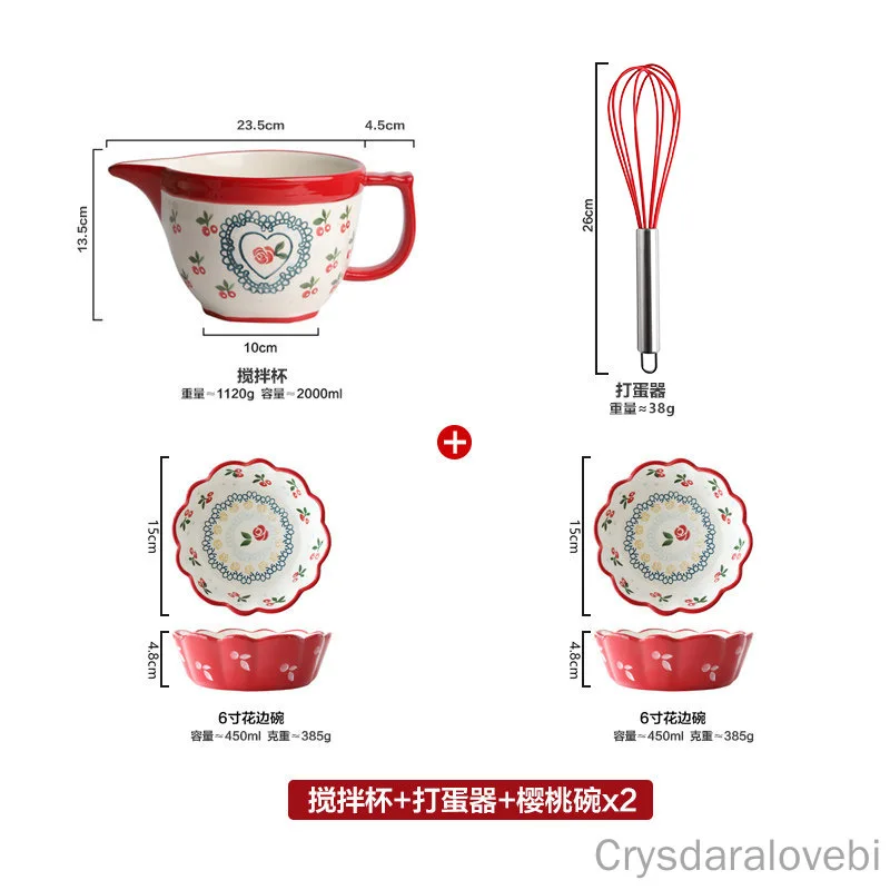 Japanese-style Kitchen Supplies Household Ceramic Mixing Bowl Set Large Capacity Baking Bowl Egg Beater Underglaze Craft