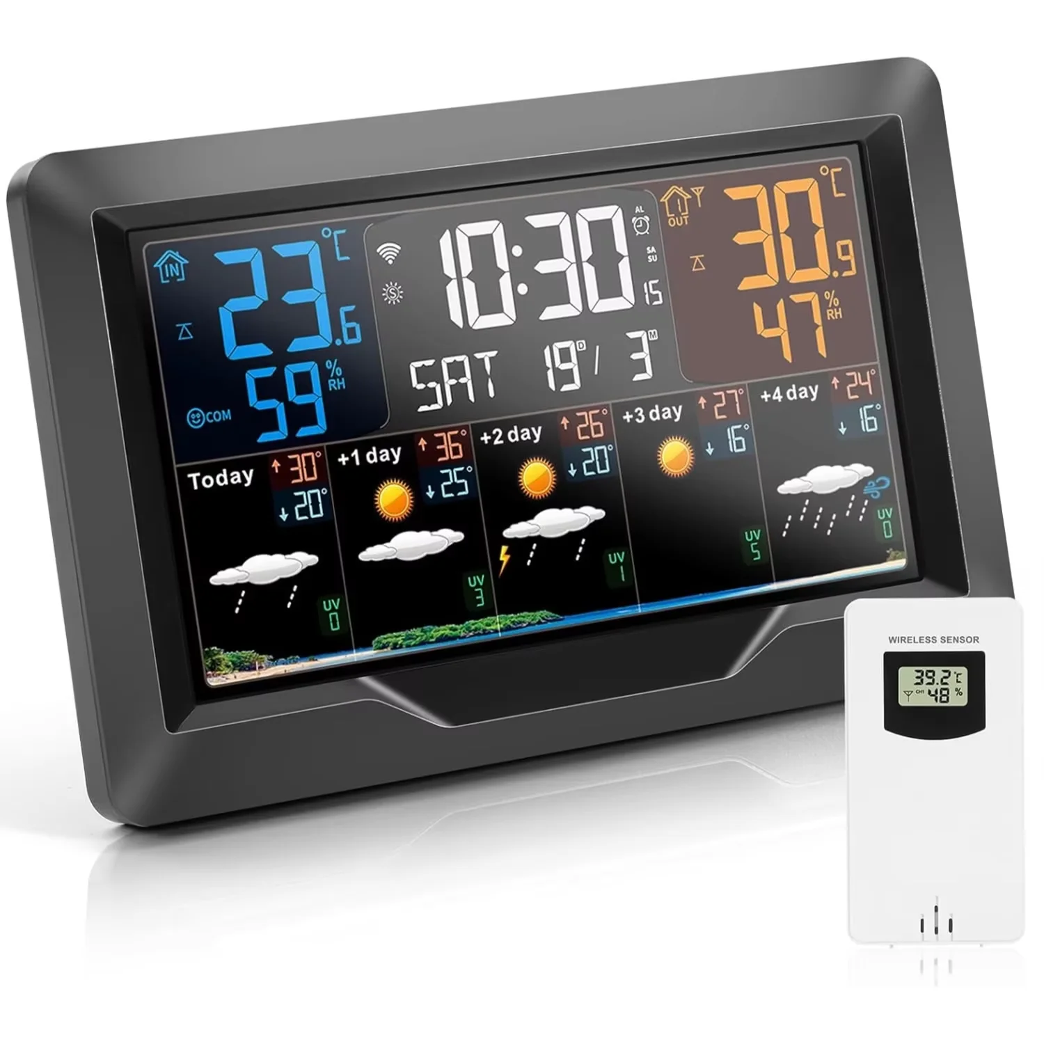 Tuya Wi-Fi Smart Weather Station- Indoor/Outdoor Temp & Humidity Monitor with Weather Forecast & Alarm Clock