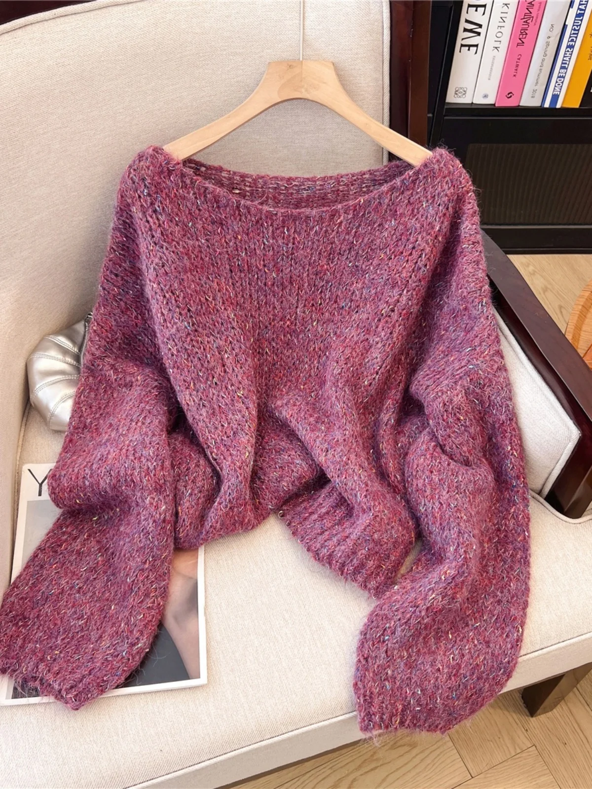 

Trendy Mixed Color Loose Long Sve Women's Sweater Autumn Winter New Sle Soft Comfortable Base Layer Top Pure Color Design