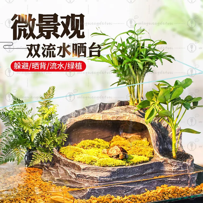 Turtle Basking Platform, Climbing Floating Island & Stone Decor, Large Ramp, Hiding Cave for Red-Eared Slider & Reptiles