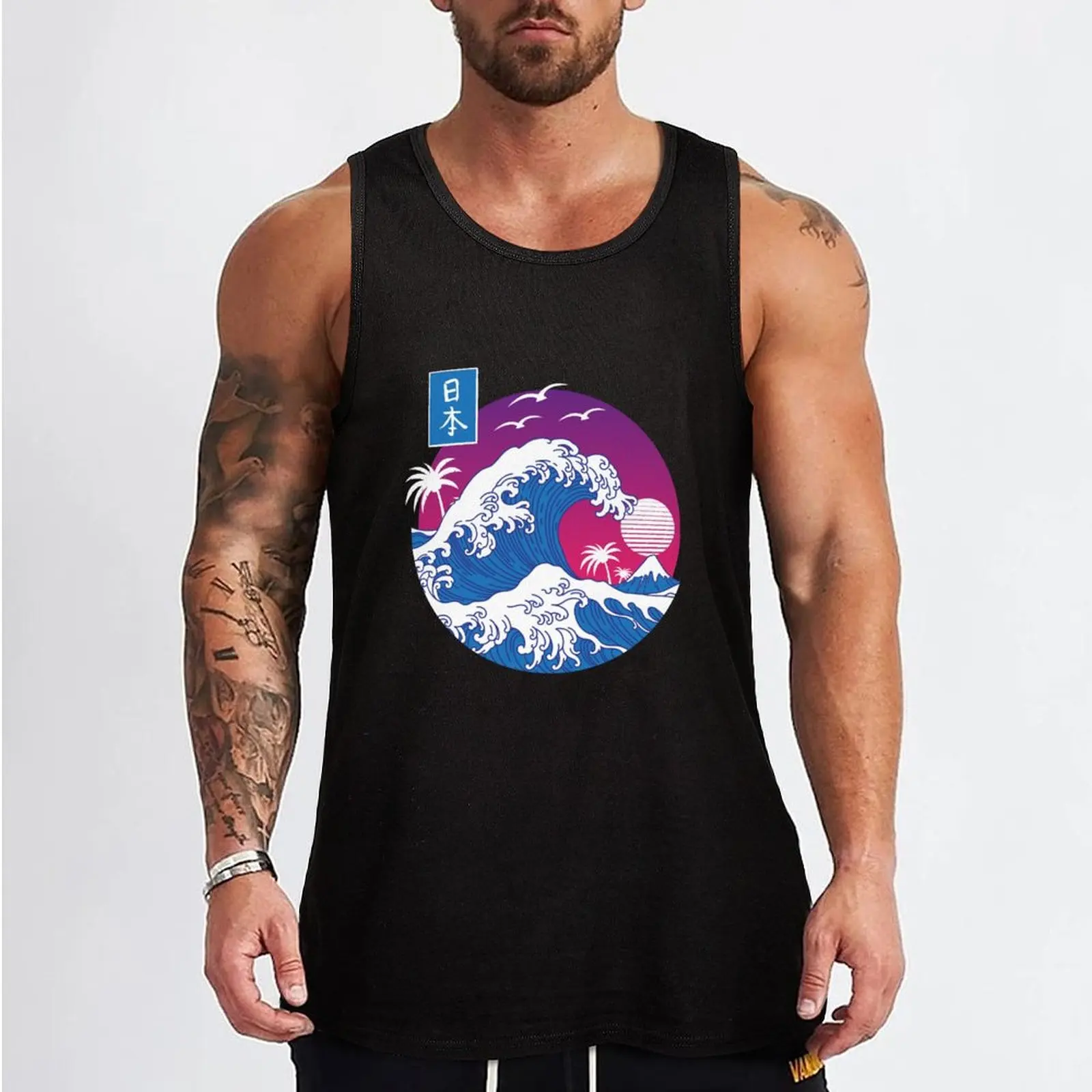 Great Wave off Kanagawa circle Tank Top gym clothing men sexy clothes men