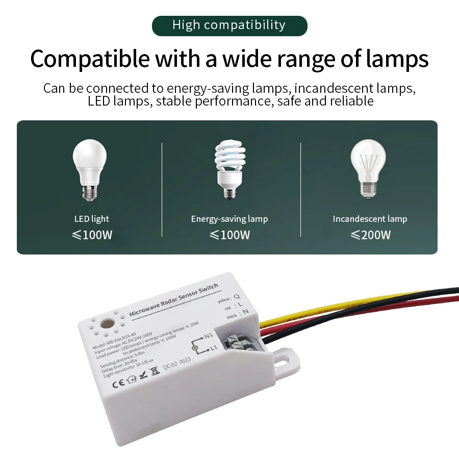 220V 50Hz Auto Infrared Sensor Switch Microwave Radar Sensor Switch PIR Radar Body Motion Sensor Module LED Light Sensor Switch