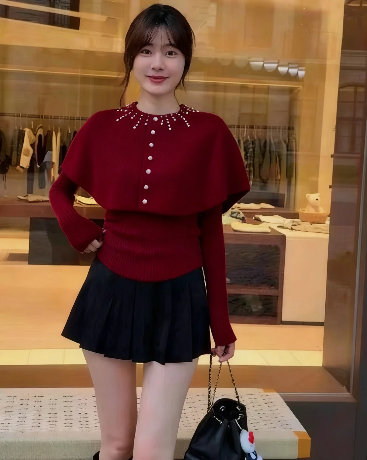 New O-Neck Beading Knitted Sweater Women Pullovers Long Sleeve Cloak Shawl Knit Sweater Pullover Women Tops Women Clothing Q2013