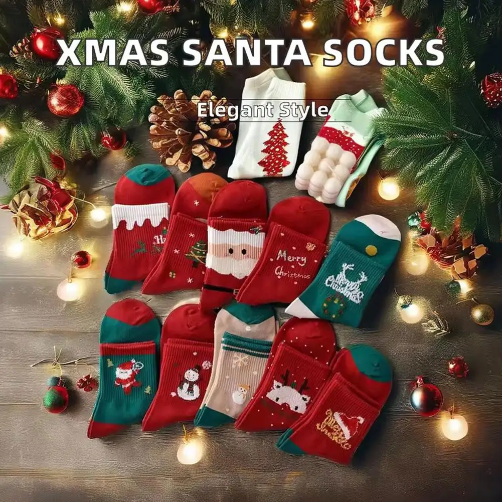 

5Pairs/Set Christmas Theme Socks Set Cartoon Soft comfortable Winter Warm Xmas Tree Socks Winter Couple Christmas Gifts