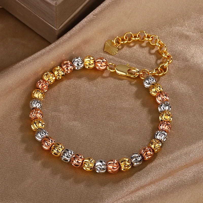 

Медный позолоченный модный ювелирный набор: винтажный комплект цепочек с круглыми бусинами под золото оптом