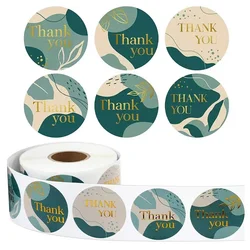 1-1.5Inch Goud Folie Dank U Stickers Gift Afdichting Kerst Ontwerp Bruiloft Verjaardagsfeestje Decoraties Labels Groene Planten