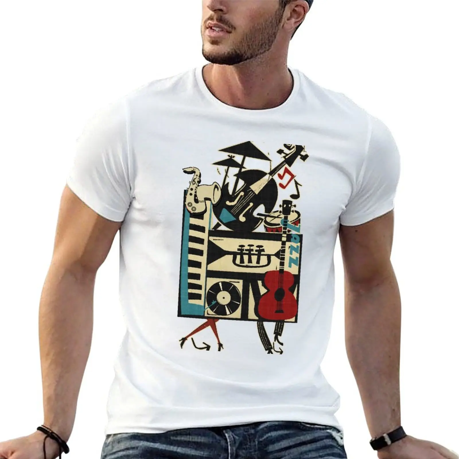 T-shirt avec motif rythme jazz (version complète) pour homme, t-shirt graphique drôle, t-shirt de créateur pour homme