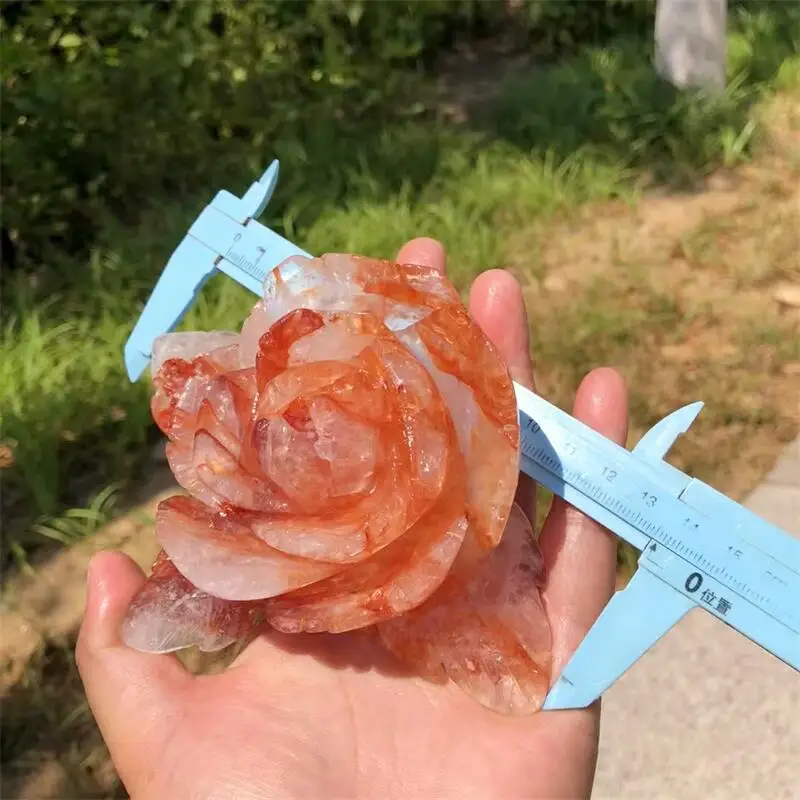 Natural Red Fire Quartz Hematoid Flower Carving Healing Stone Energy Gemstone Cute Home Office Decoration Gift 1PCS