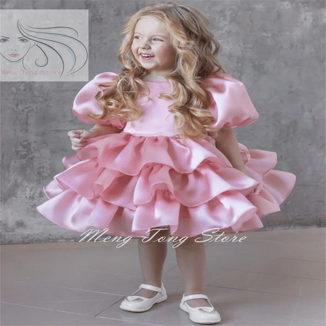 

Ivory Puffy Flower Girl Dress for Wedding Tulle Sleeveless Ruffles Knee Length Kids First Communion Pageant Birthday Ball Gown