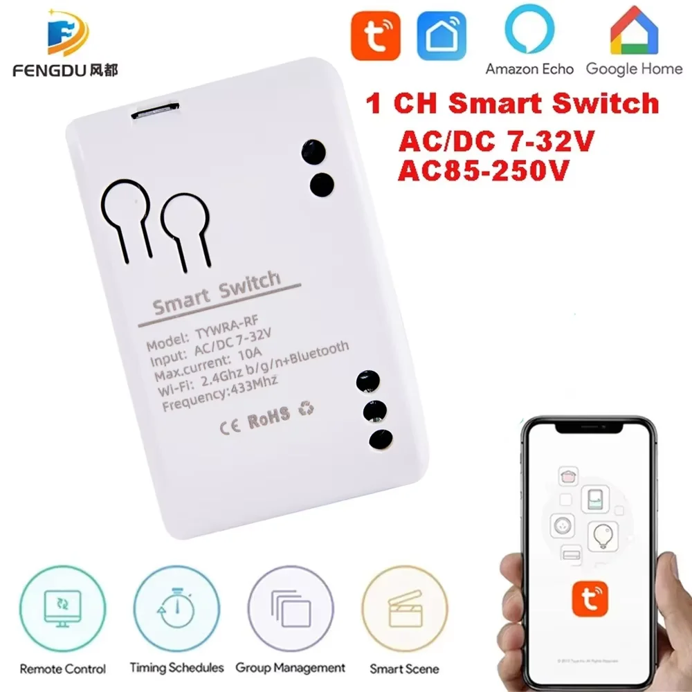 

Умный выключатель Tuya Smart Life, 1-канальный, RF, 12 В, 24 В, 7-32 В переменного тока, переключатель Wi-Fi, работает с Alexa Google Home