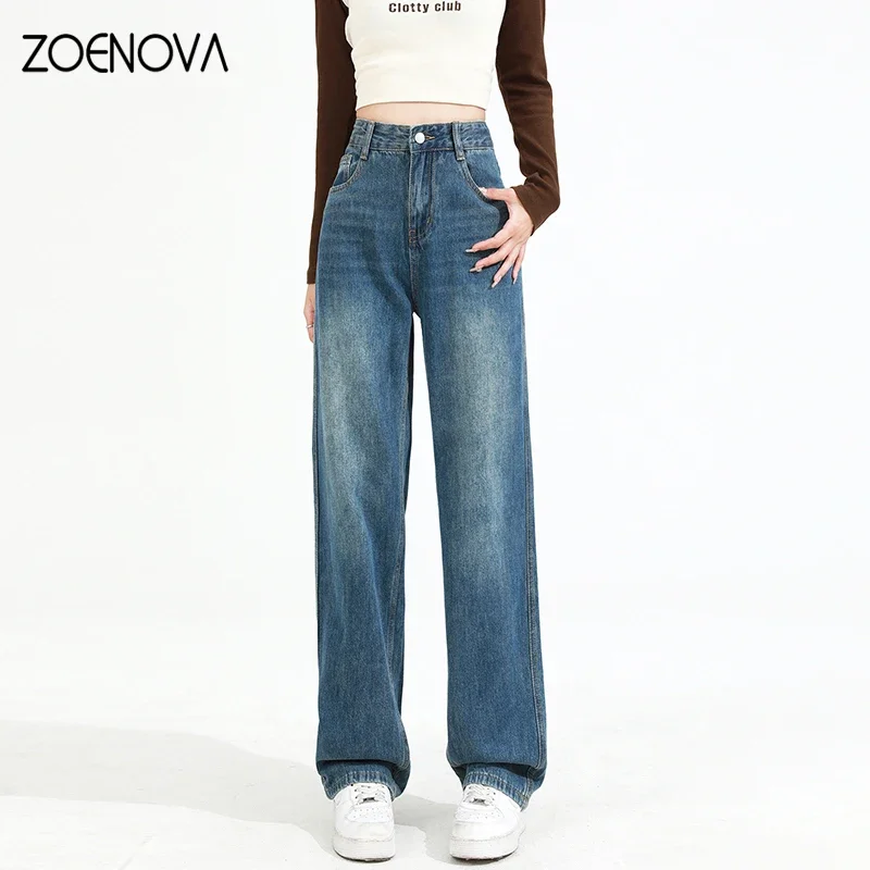 ZOENOVA Y2K 2023 Elegant Straight Jeans Women's Loose Drape Wide Leg Mopping Straight Casual Pants Classic Versatile Mom Jean