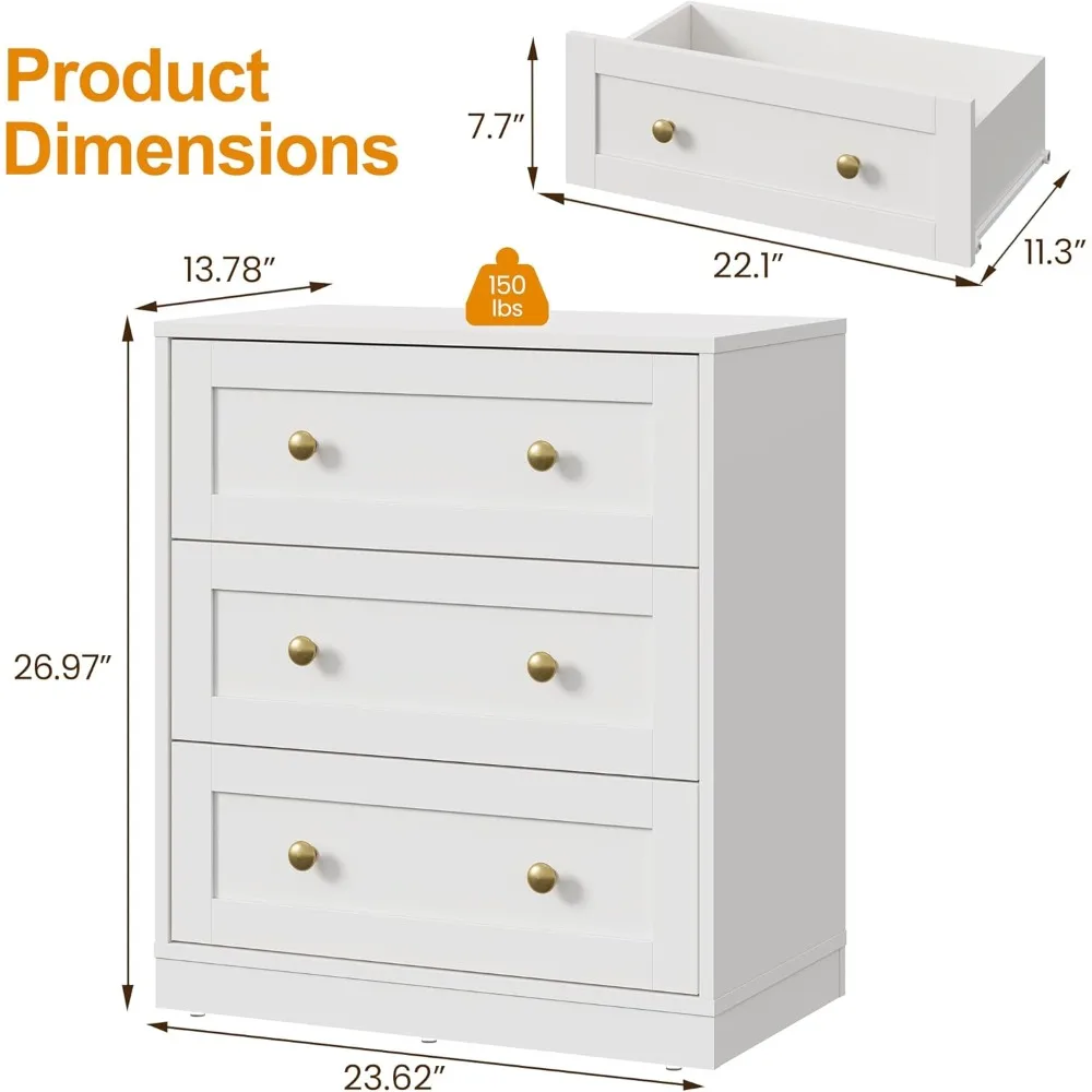 خزانة معاصرة ذات 3 أدراج، منضدة أنيقة باللونين الأبيض والذهبي، خزانة ذات أدراج مدمجة، طاولة نهاية للتخزين بلمسة نهائية من الخشب