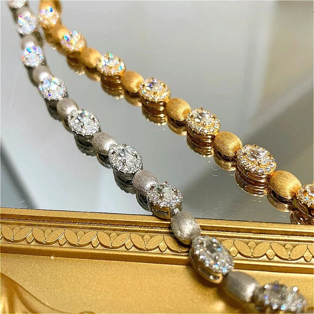 Women's Luxurious 925 Sterling Silver Hand-Finished Brushed Gold Bracelet Retro Gemstone Necklace Set