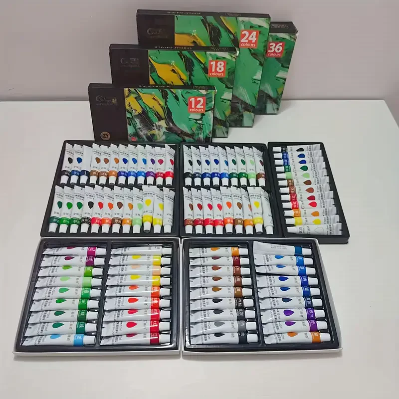 12/18/24/36 Colorful acrylic paint set, 12ml/0.42 oz, can be mixed for painting, doodling, DIY and artistic creation perfect hol
