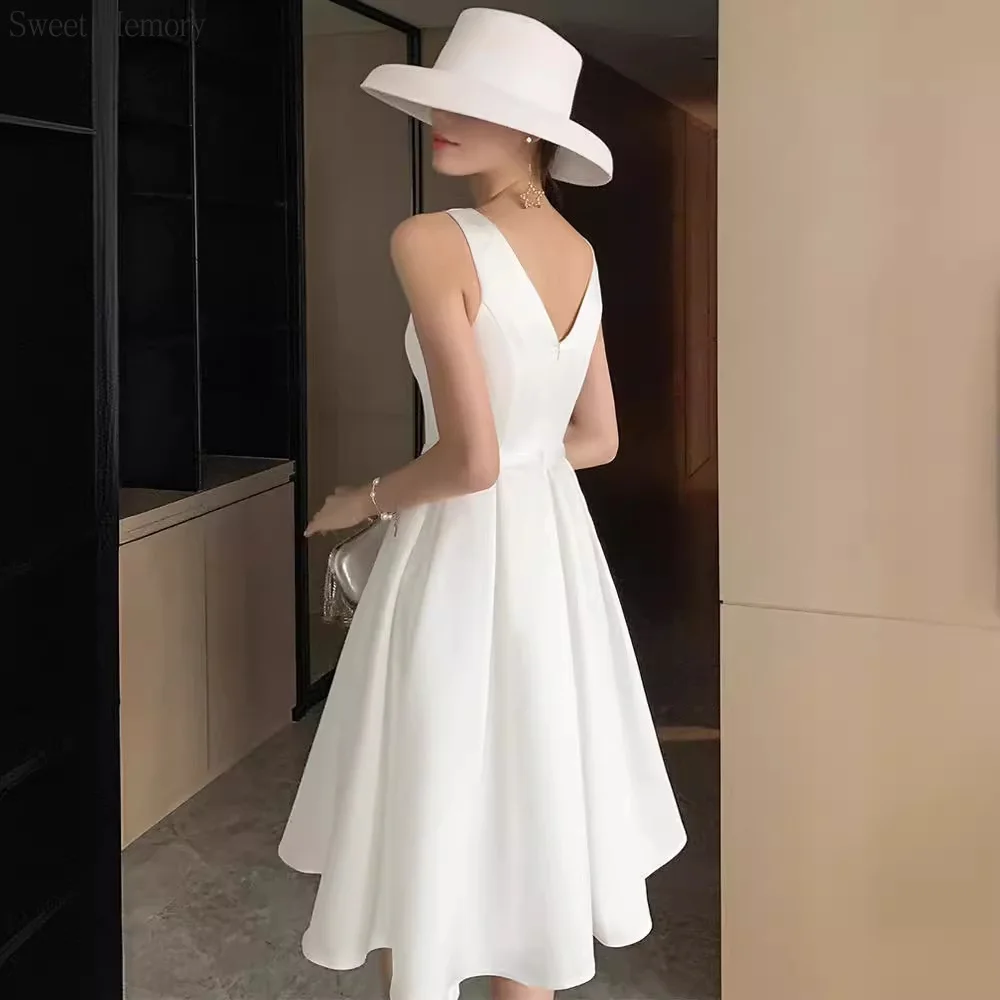 

Reject Return M93 Short White Evening Dress Prom O-Neck Sleeveless Formal Gown Lady Princess Gown Banquet Celebrity Robe