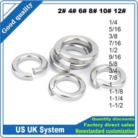 1/100pcs 2# 4# 6# 8# 10# 12# 1/4 5/16 3/8 7/16 1/2 304 A2 Stainless Steel US UK Standard Spring Washer Split Lock Elastic Gasket