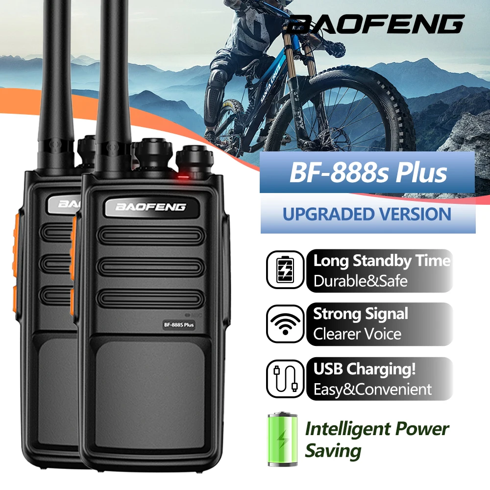 2 uds Baofeng BF-888S PLUS walkie-talkies BF 888s convertidor de carga USB transceptor de larga distancia 400-470MHz 16 canales 3-5km