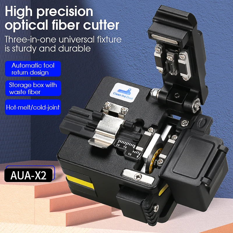 Nieuwe AUA-X2 FTTH Hoge Precisie Snijgereedschap Optische Vezelmes met Afvalvezel Doos Kabel Snijmes Vezelmes