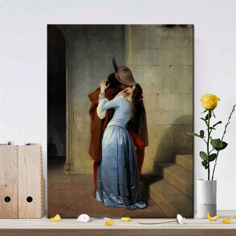 Frameless canvas paintings,Italy Painter Francesco Hayez Kiss-Il Bacio Posters and Prints Wall Art Canvas Paintings