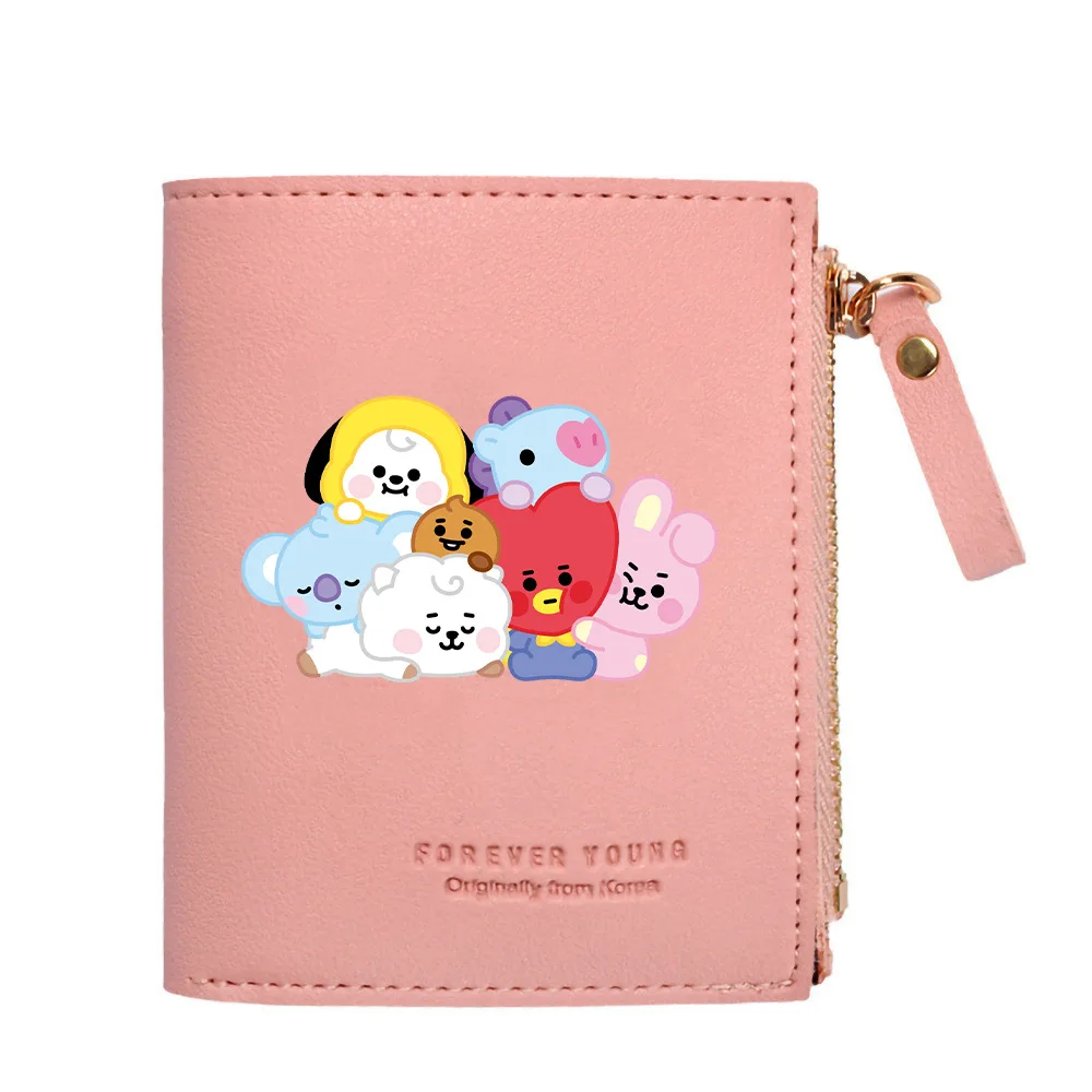 Kawaii BT21 Women Short Small Wallets Cute Cartoon Card Holder Girl ID Bag Card Holder Coin Purse Ladies Wallets Gift