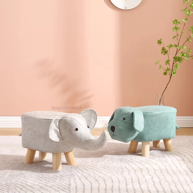 Children\'s Real Wood Low Stool Cartoon Animal Stool Household Furniture Creative Lovely Animal Stool Shoe Change Stool Footstool