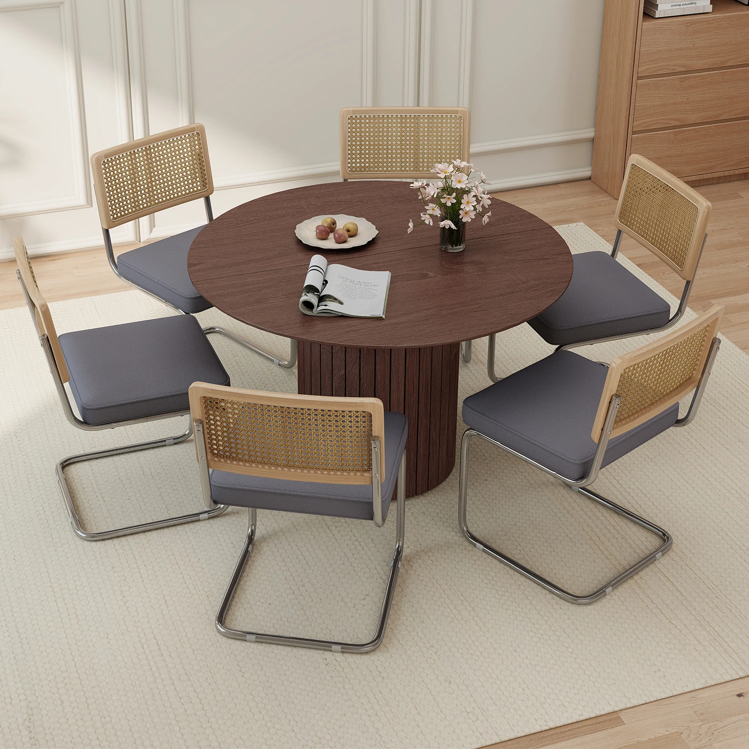 GrandCA HOME 2/4 Stück nordische Esszimmerstühle, mit holländischem Samt gepolstert, Edelstahlrahmen, Stühle mit Rattan-Rückenlehne für Wohnzimmer – Detail 1