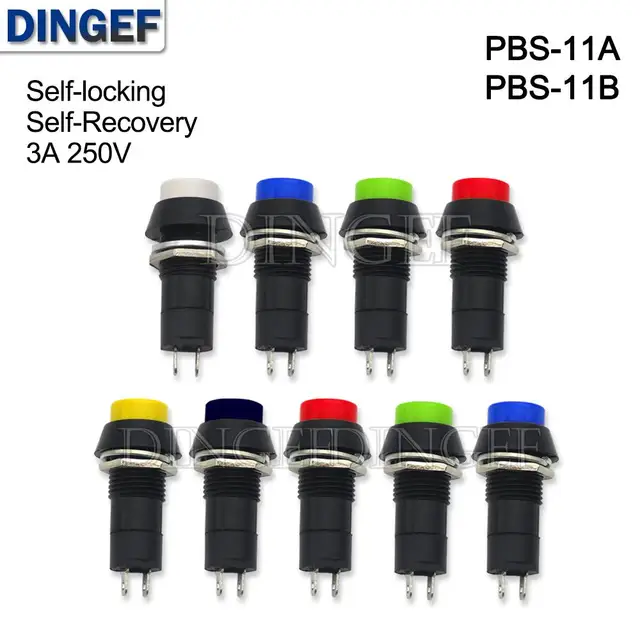 5 sztuk PBS-11A PBS-11B 12mm samoblokujący/samoodzyskujący plastikowy przełącznik wciskany chwilowy 3A 250V AC 2PIN 6 kolorów