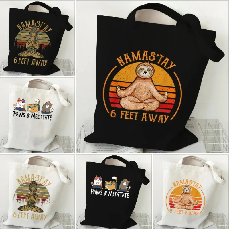 

Женские сумки-тоут Yoga Cat PAWS & MEDITATE Холщовая сумка для покупок с принтом Yoga Lover Design Холстовая сумка для покупок Складные женские сумки