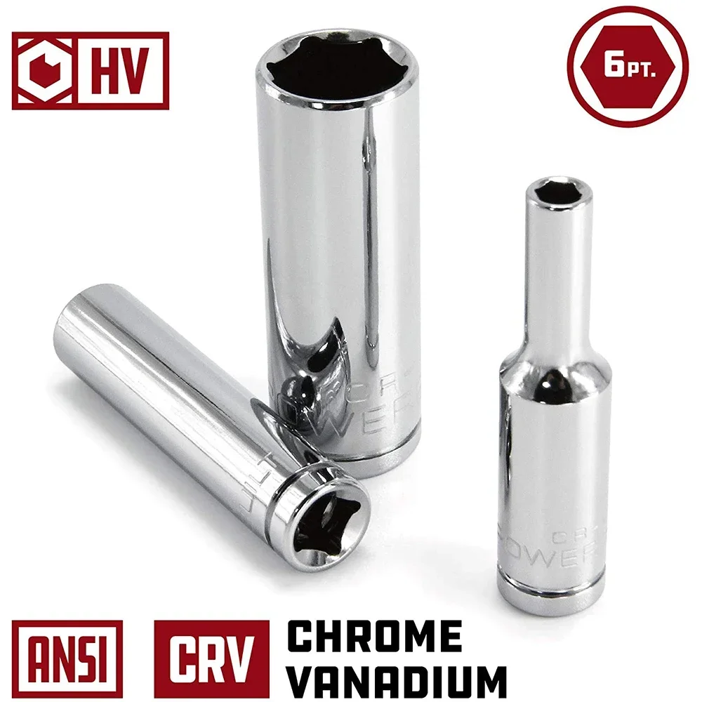 11pcs Metric Long Socket Set 1/4-Inch Drive 6-Point Deep Socket From 4 Mm To 14 Mm Professional Grade Pdr tap down tap