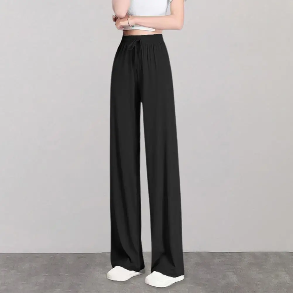 

Women Pants Stylish Women's Elastic High Waist Drawstring Pants Loose Fit Wide Leg Trousers Comfortable Solid Color for Summer