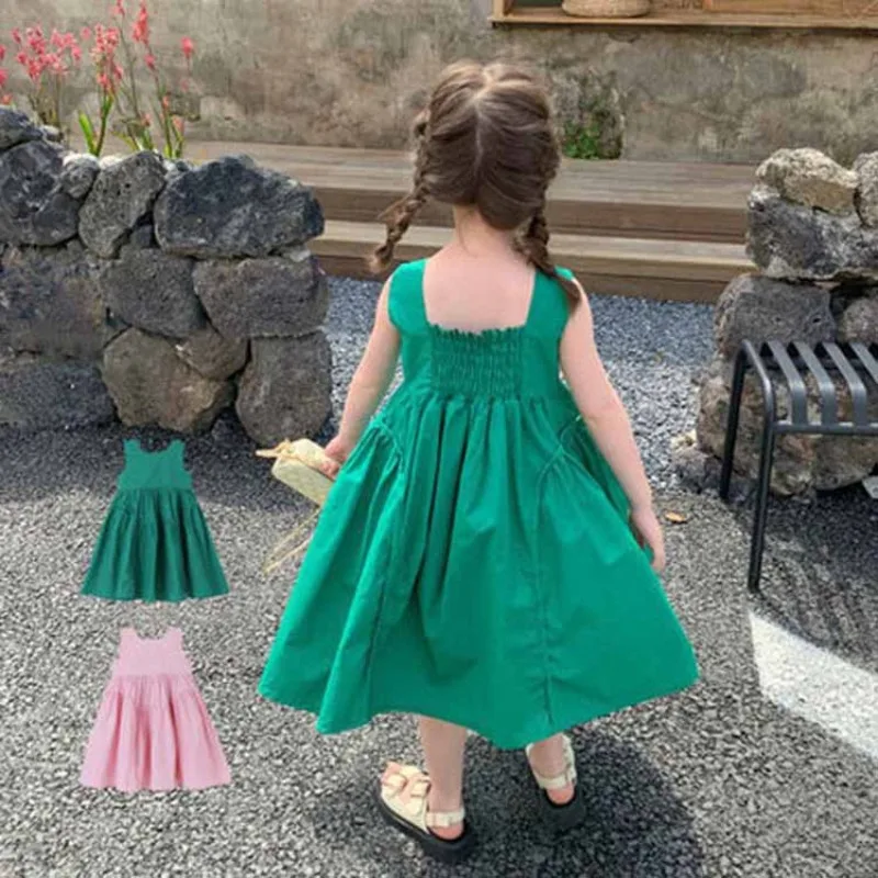 2024 Newly Fashion Kids Waist Vest skirt Summer Girl\'s Sweet Princess Dress Children\'s Dress Baby Girls Party Dresses