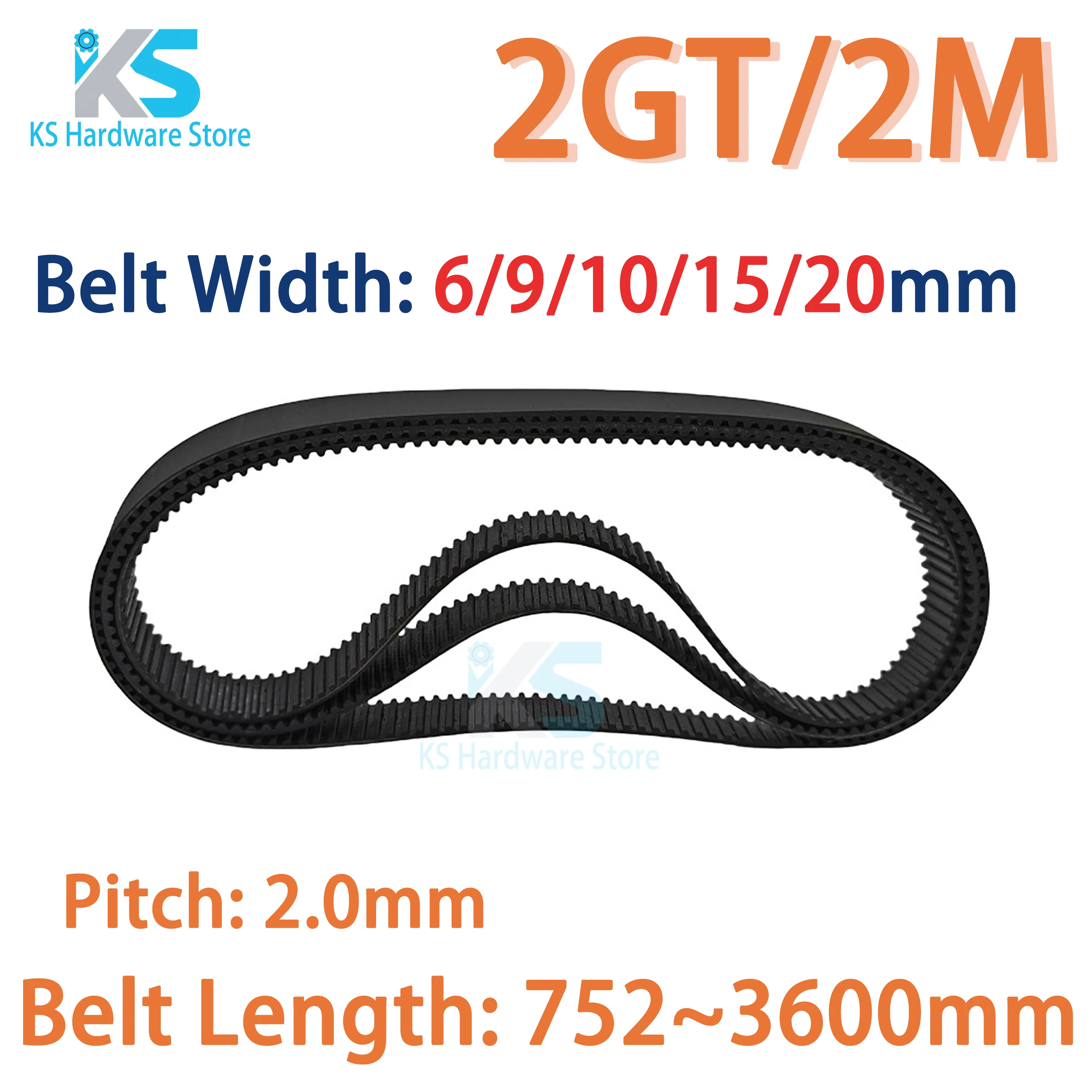 2GT Timing Belt Lp=752 760 782 800 840 860 950 1000 1600 2000 3600mm Belt Width 6 9 10 15 20 Loop Belt 15mm GT2 Belt 3D Printer