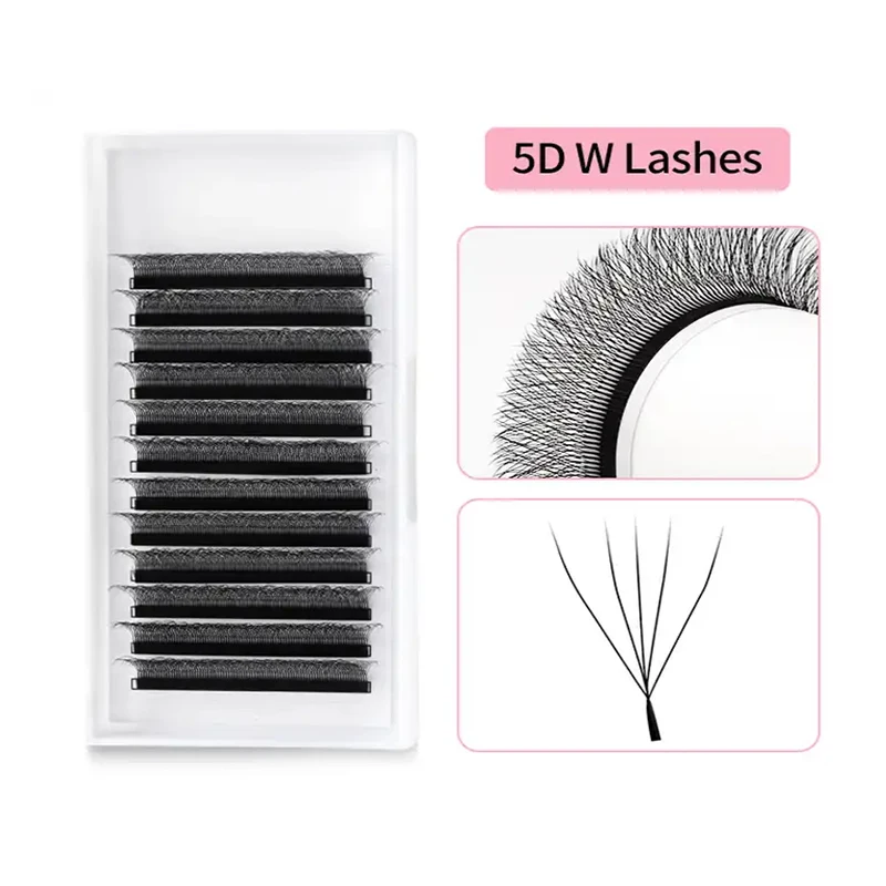 Faux-cils noirs en forme de 5D, naturels, doux, tissés à la main, individuels, préfabriqués, volume 5D W