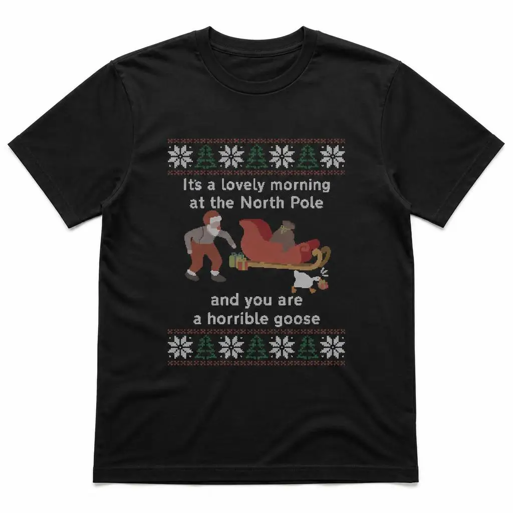Untitled Ugly Christmas Goose Game T Shirts Casual Tees Short Sleeve Round Collar T-Shirt Pure Cotton Tops