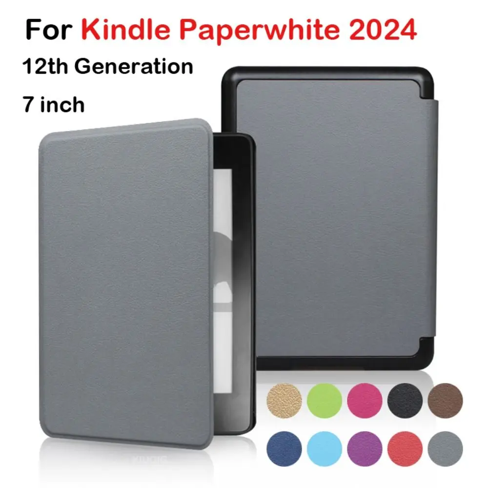 Solid Color Protective Case Custer PU Leather Auto Sleep/Wake Colorsoft Shell for Kindle Paperwhite 2024 12th Generation 7 inch