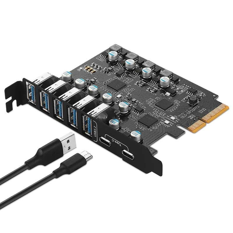 PCI-E To USB 3.2 Type Card Gen 2 Adapter With 20 Gbps Bandwidth 7-Port(5XUSB-A+2Xtype-C) Expansion Card Support MAC 10G