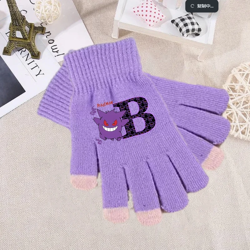 

New Pokemons Knitted Gloves Boy Girl Cartoon Anime 26 Letter Knit Mittens Autumn Winter Outdoor Purple Warm Mitts Birthday Gift