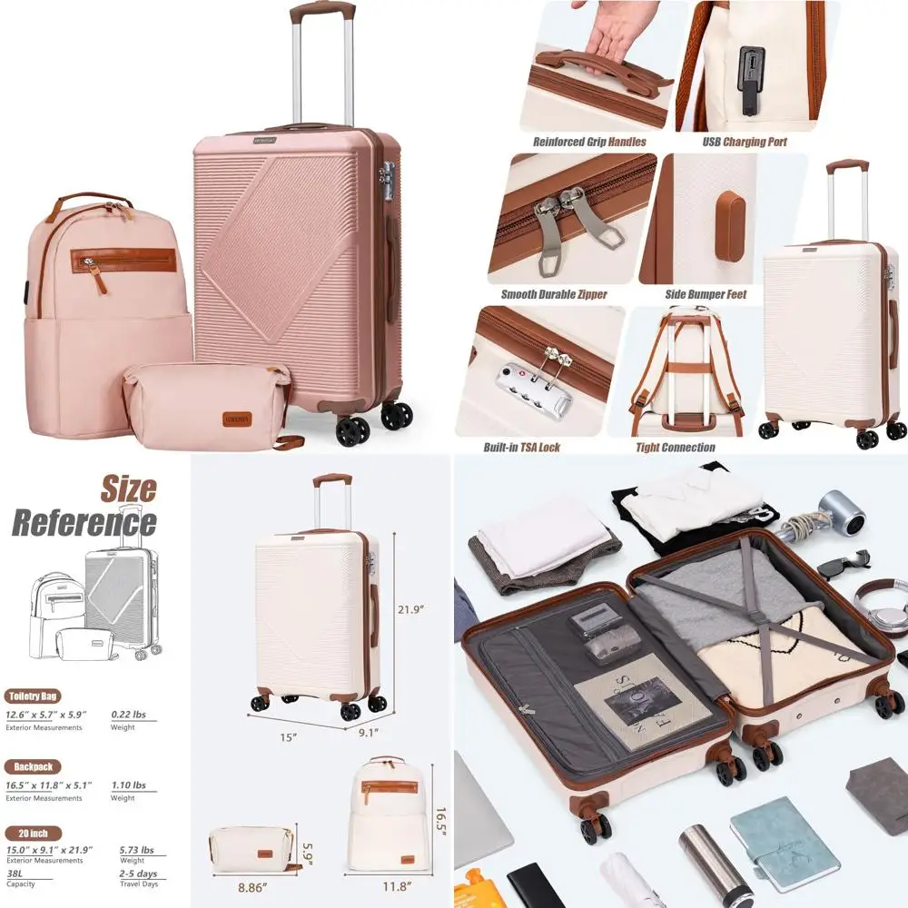 Juego de equipaje ligero de 3 piezas: maletas rígidas de ABS de 20 pulgadas con ruedas giratorias, cerradura TSA y comodidad en viajes