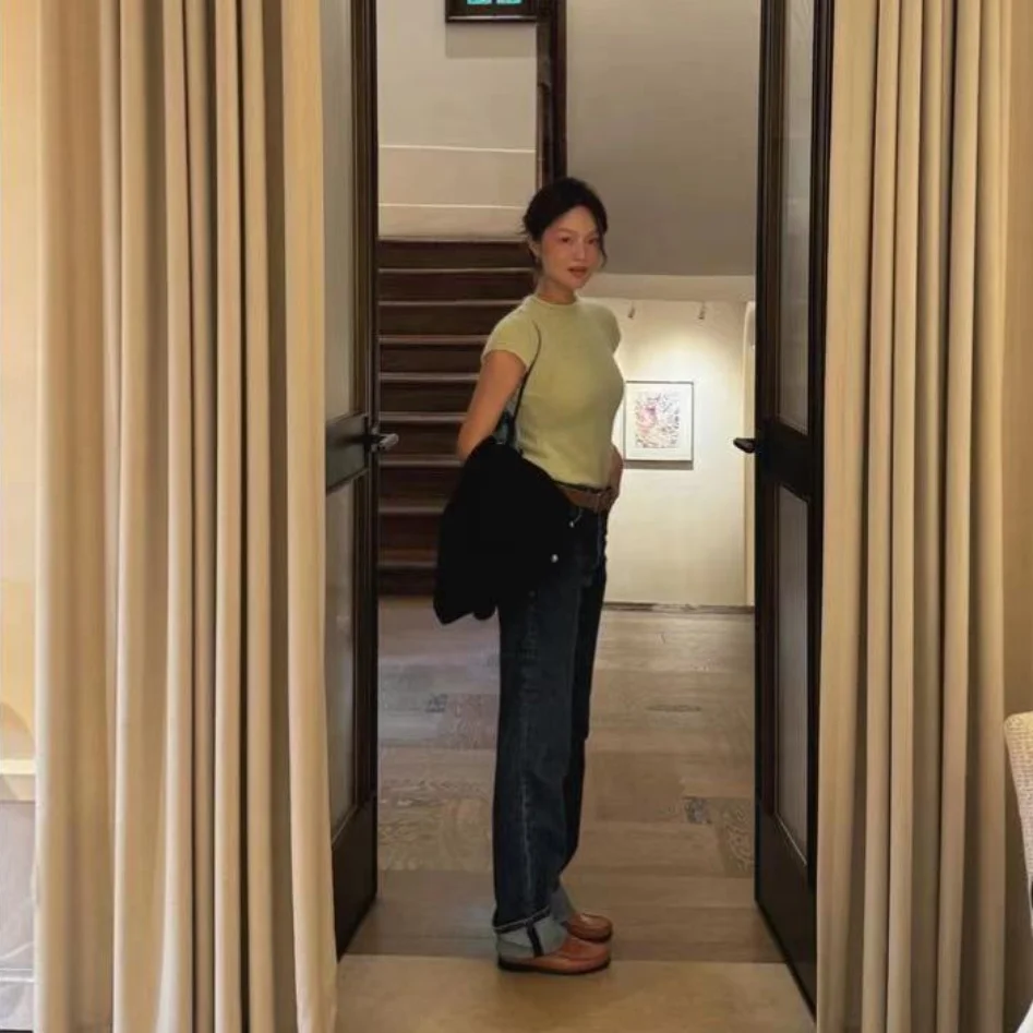 

Slim Fit ort Sve Knitted Top Gd Ho Jing Ultra Fine Yacht Hair Base Layer Commute Sle round Ne Pure Color Women's Kni...