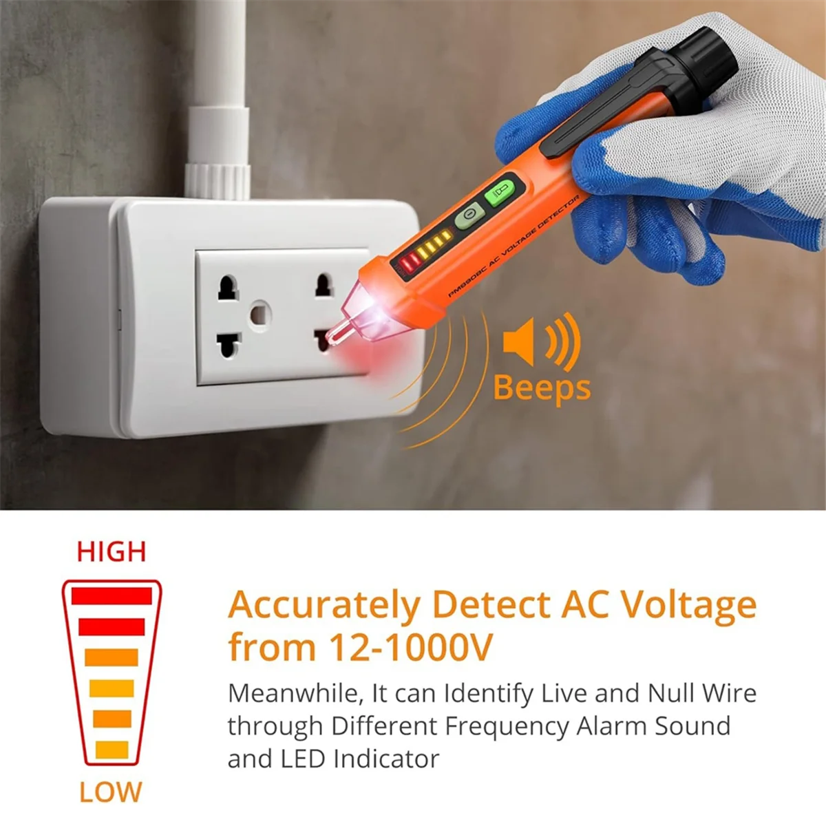 Retail! Non-Contact AC Voltage Test Pen, AC 12-1000V, LED Flashlight, Buzzer Alarm for Real-Time/Empty Line Judgment