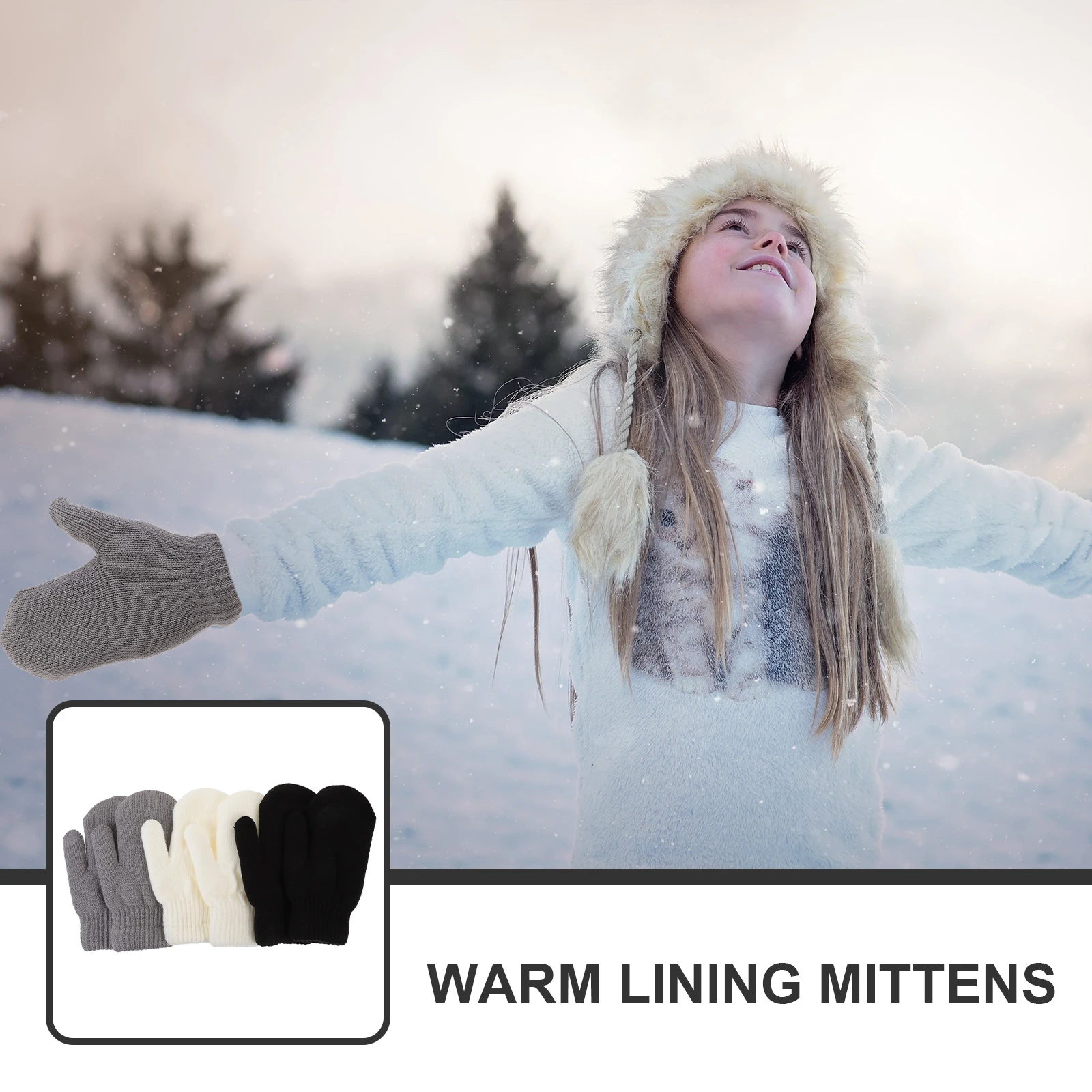 

3 Pairs Warm Fleece Gloves Black White Grey Acrylic Thermal Mittens Comfortable Women Adult Winter Outdoor Ski