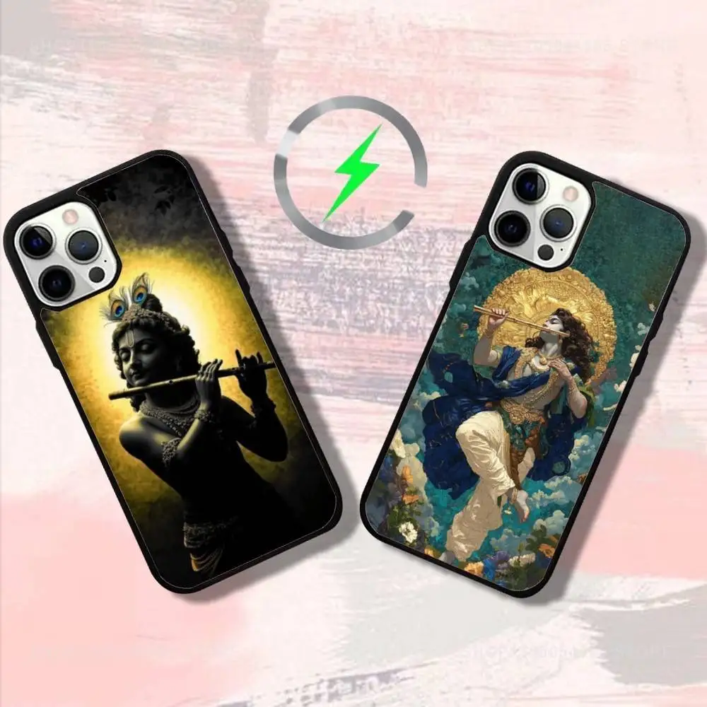 

Indian God Krishna Phone Case For iPhone 17,16,15,14,13,12,11,Pro,Max,Plus,Mini,SE4,E Magnetic Magsafe Wireless Charging