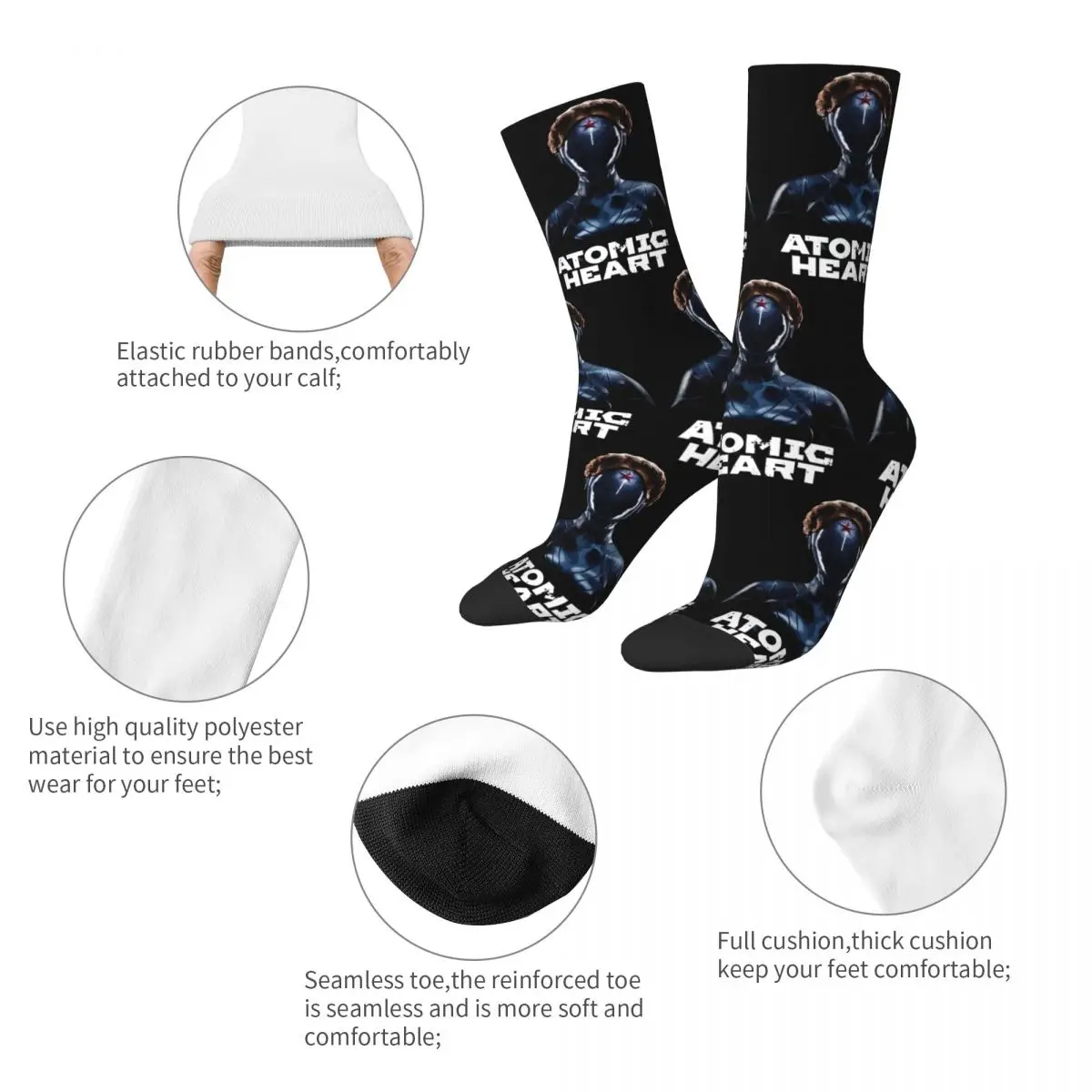 Funny Atomic Heart Robot Twins Basketball Crew Socks Accessories Spring Autumn Winter 2023 New Gaming Socks Breathable