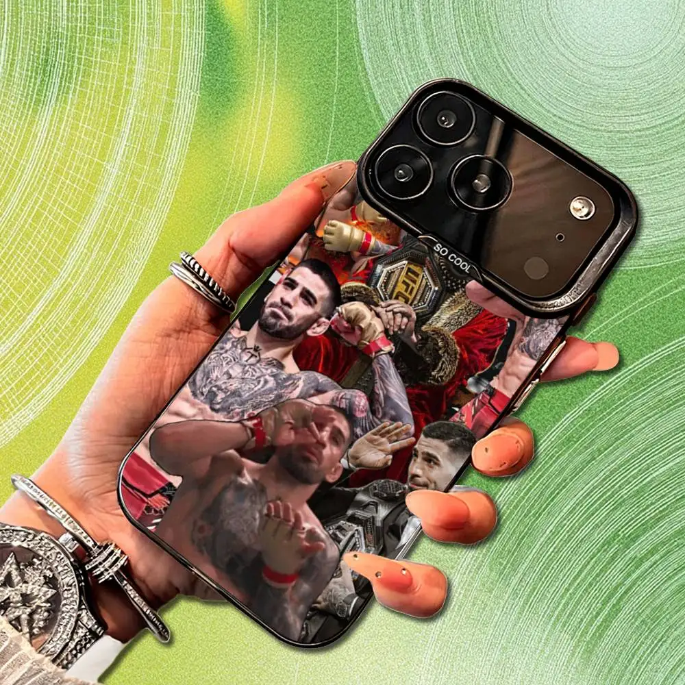 เคสโทรศัพท์ I-Ilia Powerful T-Topuria สำหรับ iPhone 14,17,13,12,11,16,15,Mini,Pro,SE,XS,MAX,สีดำด้าน ผลิตจากซิลิโคน