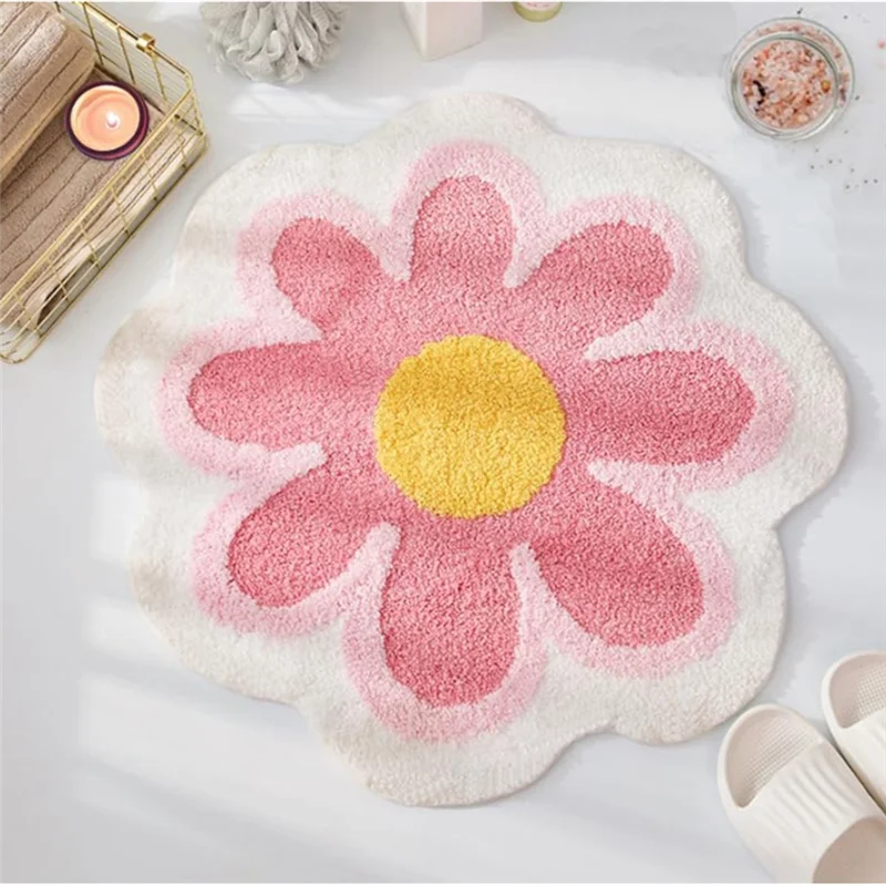 Flower Bathroom Rugs Mat, Luxury Super Soft Absorbent Microfiber Bath Mats for Bathroom, for Floor Shower Tub, 2.6Ft