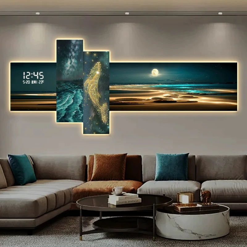 Design Luxury Wall Clocks Living Room LED Wall Watch Silent  Horloge Murale Home Decoration LED Display Wall Lighting Fixtures