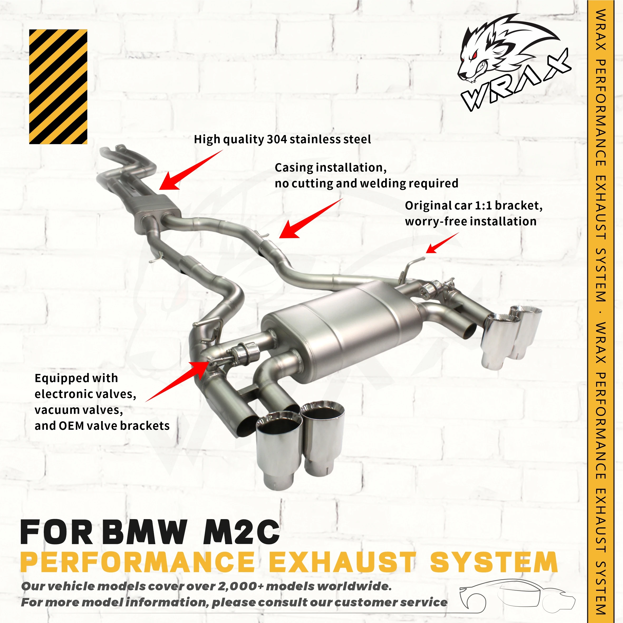 

WRAX Direct Fit Replacement Performance valved catback exhaust for BMW M2C F22 F87 10.2012-06.2021 Race catback