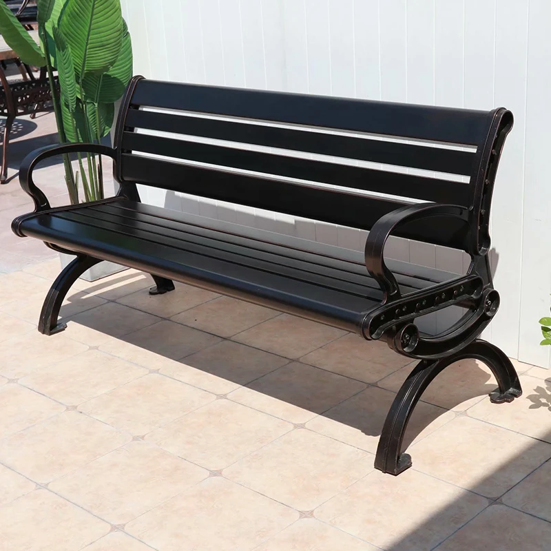 Park chairs, outdoor benches, leisure benches, anti-corrosion wooden backrest chairs, courtyard cast aluminum iron art bench